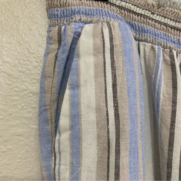 LAND N SEA PANTS WOMEN’S MEDIUM STRIPE CREAM BLUE BROWN 55% LINEN BLEND. - Picture 5 of 16